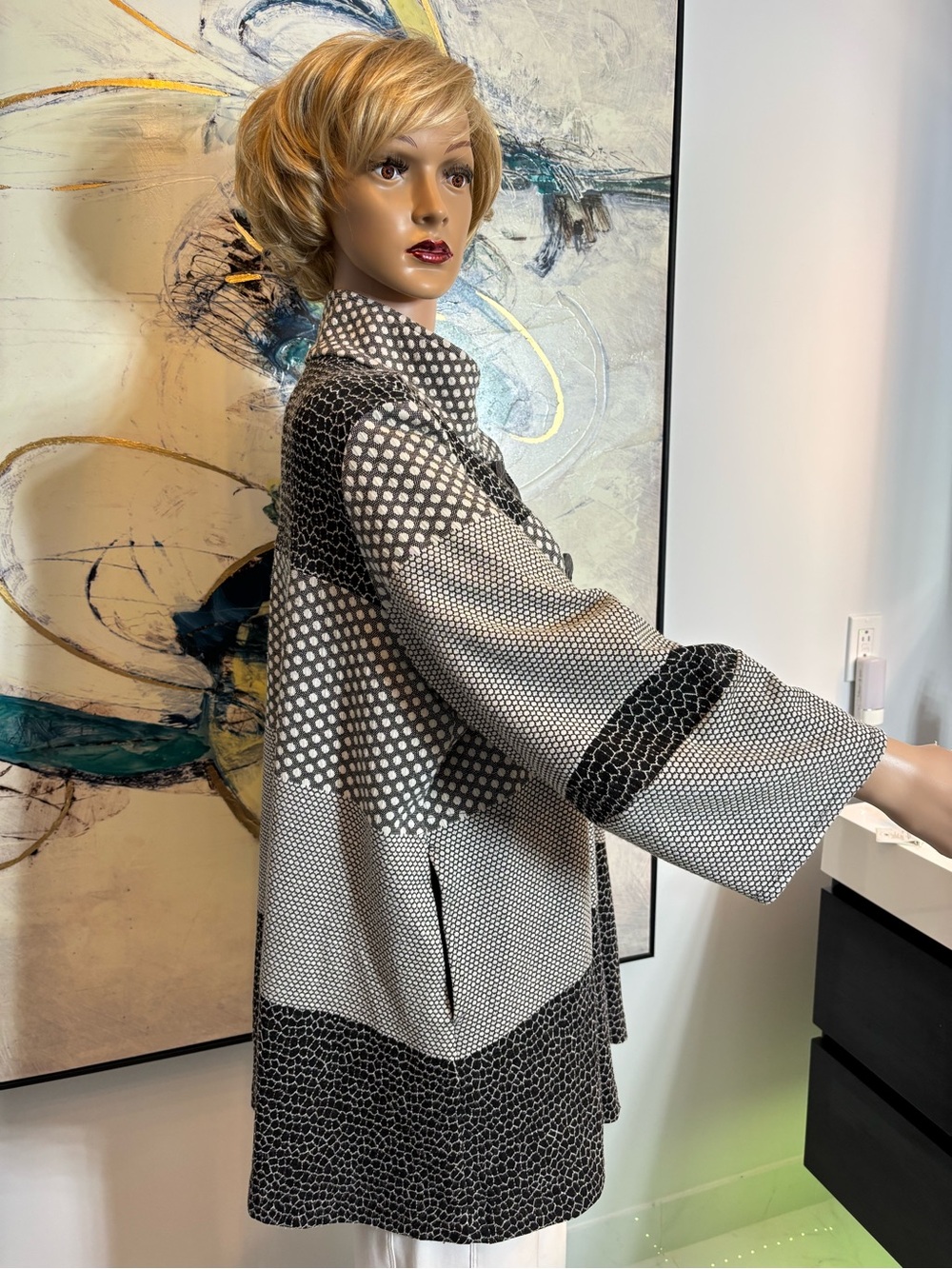 Joseph Ribkoff Black and White Patterned Jacket R1 - Picture 7 of 15